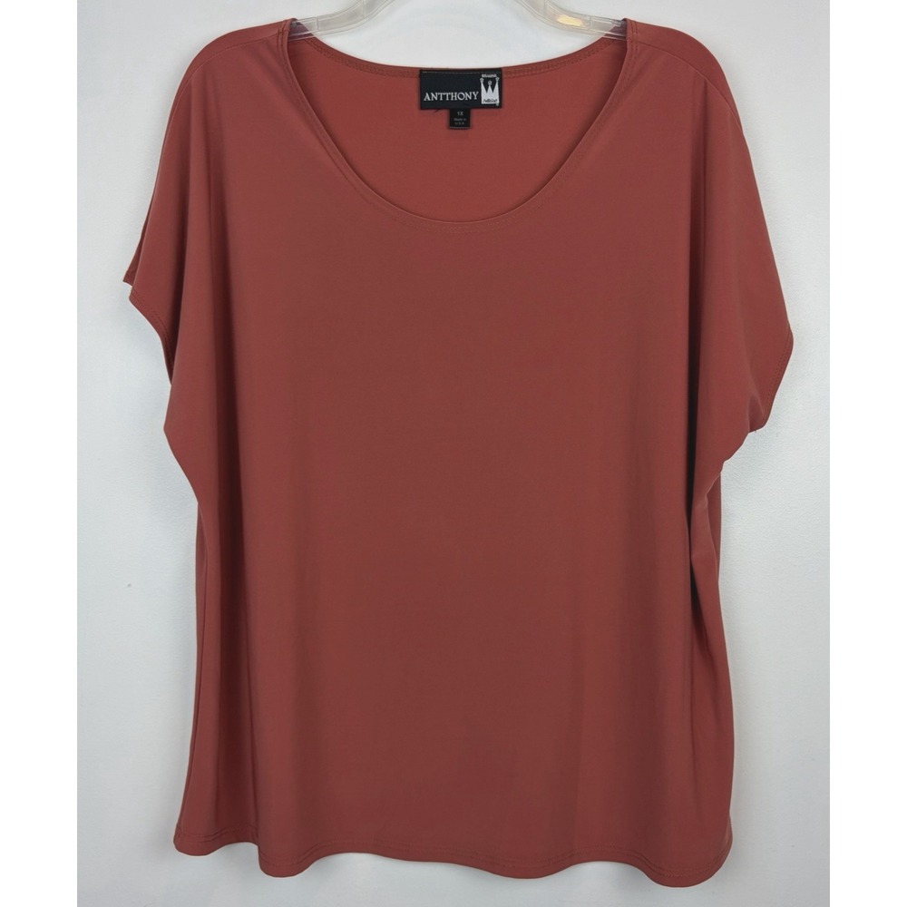 Antthony Originals Stretch Knit Top Womens 1X Terra-Cotta Orange Fall Career USA